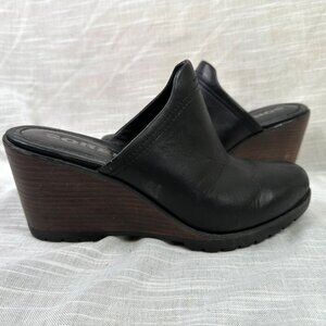 SOREL After Hours Black Leather Wedge Mule Women's 9.5
